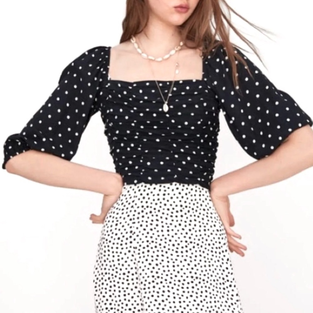 ZARA polka dot cropped blouse